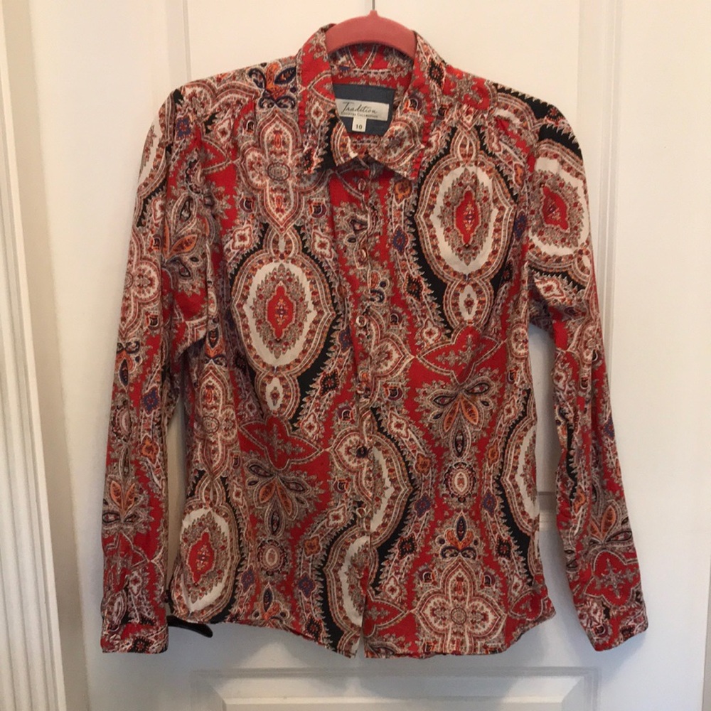 Tradition Country Multicolored Paisley Women's Blouse Button Down Shirt Size 10